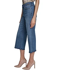 KARL LAGERFELD PARIS Stretch Denim Wide Leg Scalloped Cropped Jeans