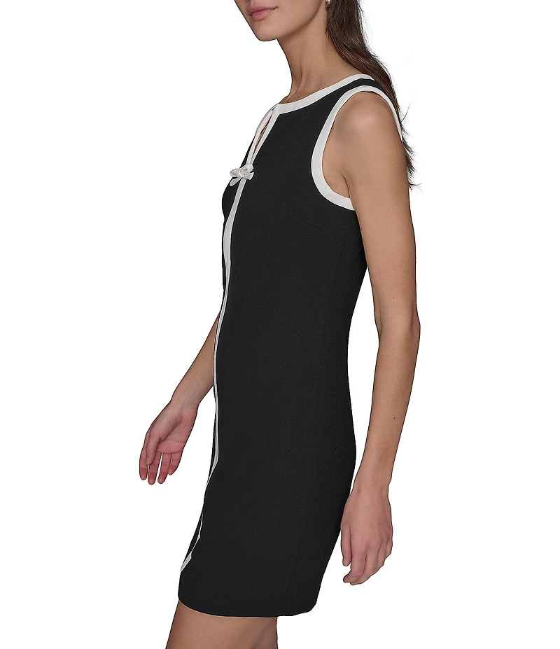 KARL LAGERFELD PARIS Stretch Scuba Crepe Contrast Trim V-Neck Sleeveless Sheath Dress