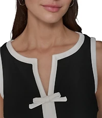 KARL LAGERFELD PARIS Stretch Scuba Crepe Contrast Trim V-Neck Sleeveless Sheath Dress