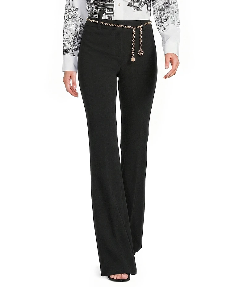 KARL LAGERFELD PARIS Stretch Textures Crepe Full Length Chain Pants