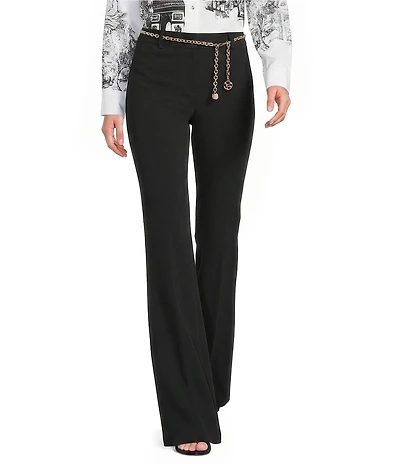 KARL LAGERFELD PARIS Stretch Textures Crepe Full Length Chain Pants