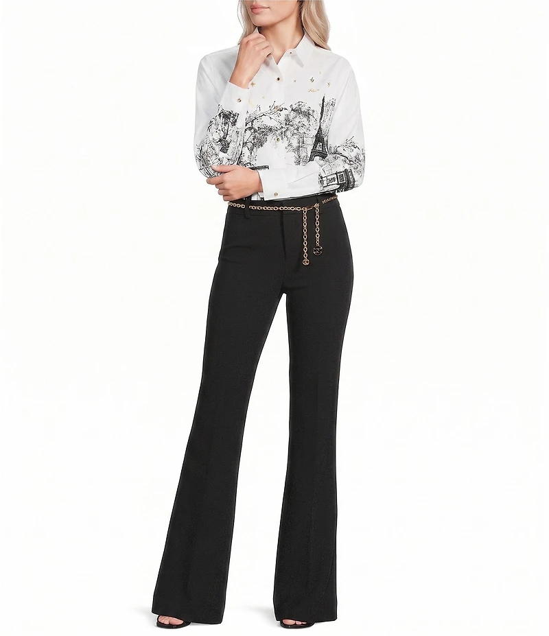 KARL LAGERFELD PARIS Stretch Textures Crepe Full Length Chain Pants