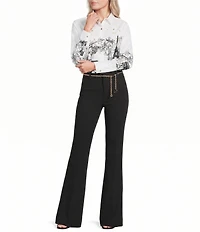 KARL LAGERFELD PARIS Stretch Textures Crepe Full Length Chain Pants