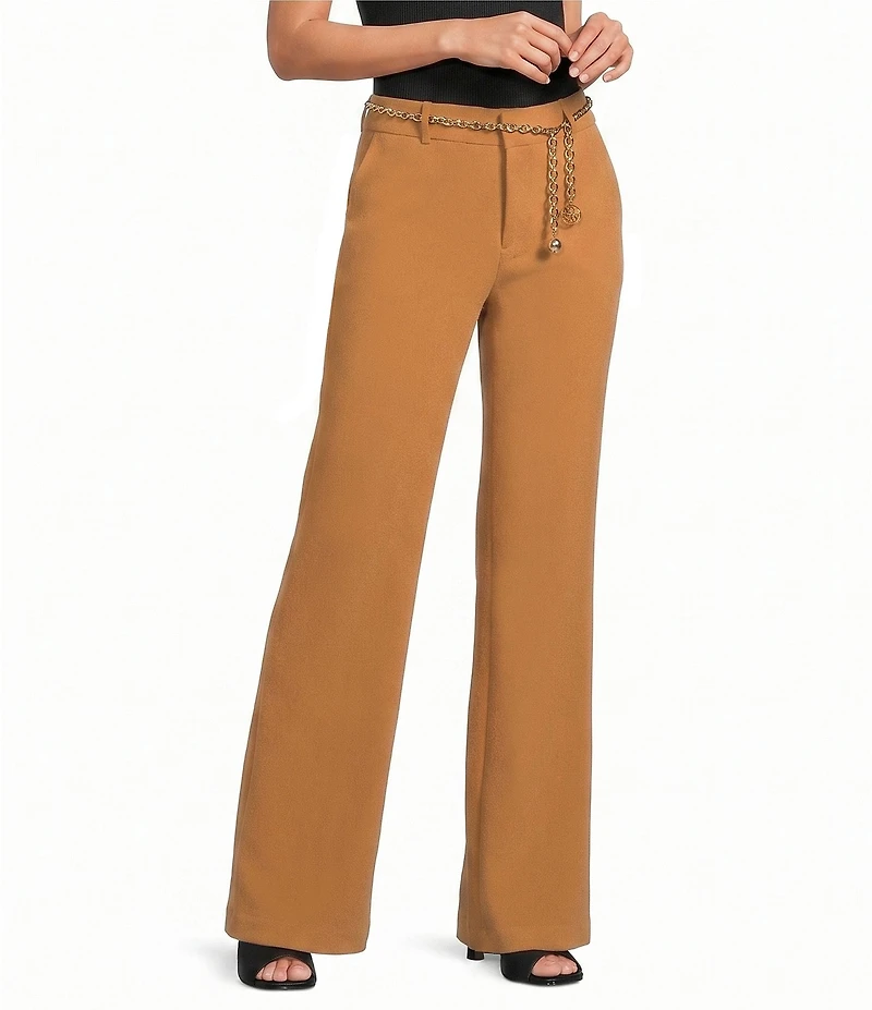 KARL LAGERFELD PARIS Stretch Textures Crepe Full Length Chain Pants