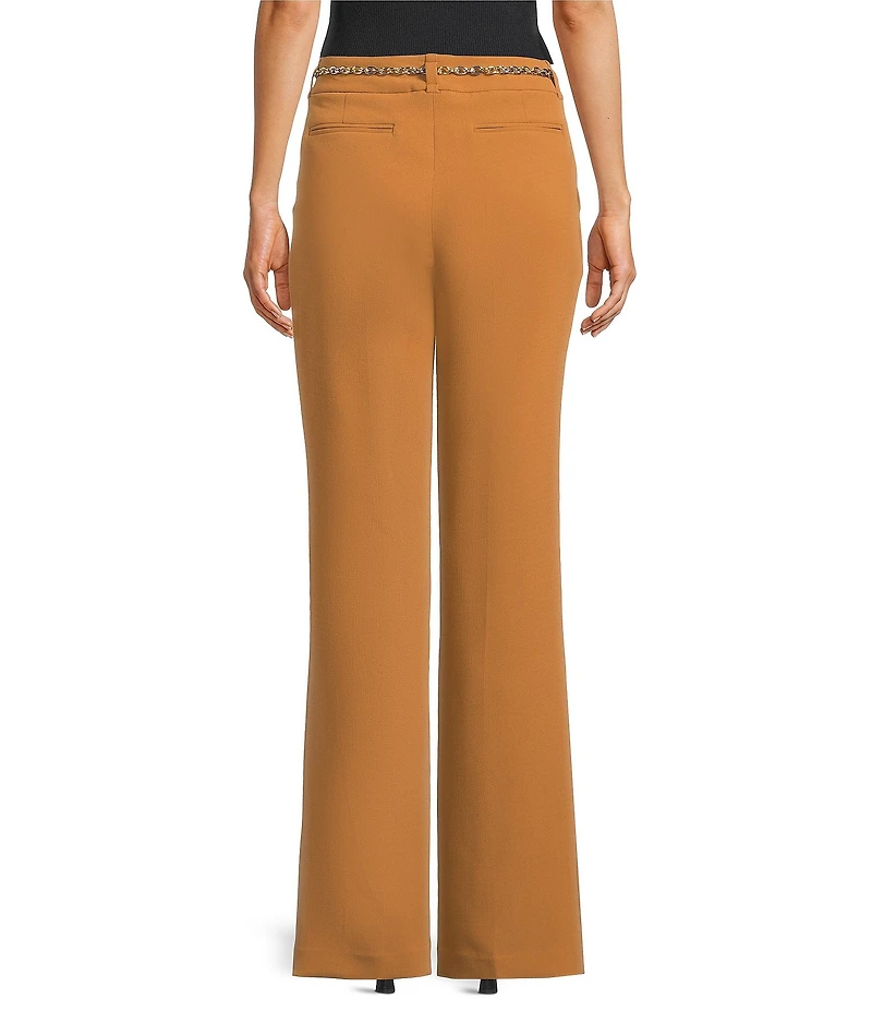 KARL LAGERFELD PARIS Stretch Textures Crepe Full Length Chain Pants