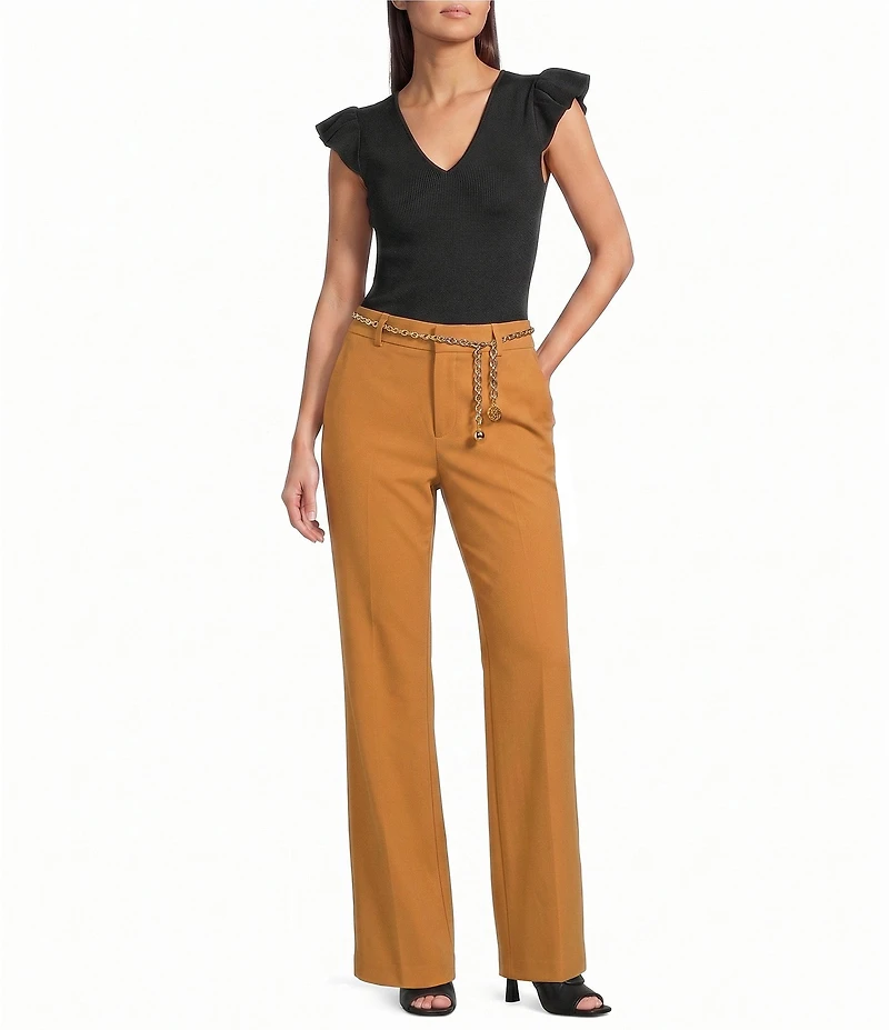 KARL LAGERFELD PARIS Stretch Textures Crepe Full Length Chain Pants