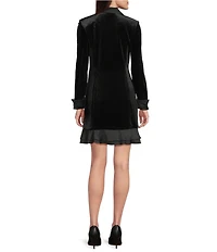 KARL LAGERFELD PARIS Stretch Velvet Notched Collar Double Breasted Blazer Dress