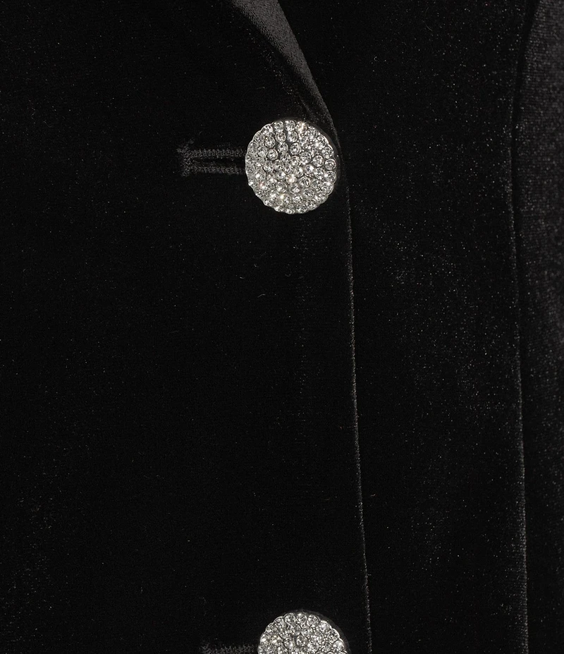 KARL LAGERFELD PARIS Stretch Velvet Notched Collar Double Breasted Blazer Dress