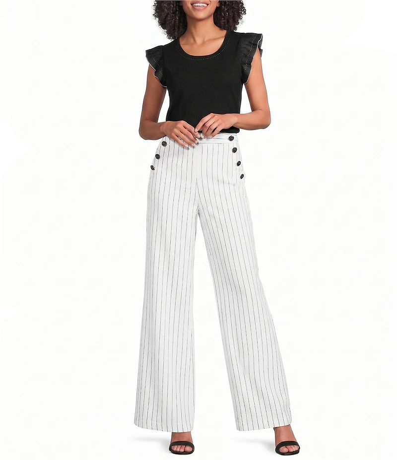 KARL LAGERFELD PARIS Stripe Wide Leg Full Length Sailor Pants