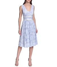 KARL LAGERFELD PARIS Striped Floral Jacquard Burnout Dress