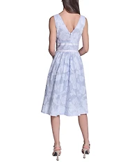 KARL LAGERFELD PARIS Striped Floral Jacquard Burnout Dress