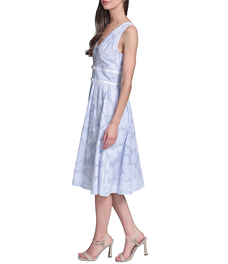 KARL LAGERFELD PARIS Striped Floral Jacquard Burnout Dress