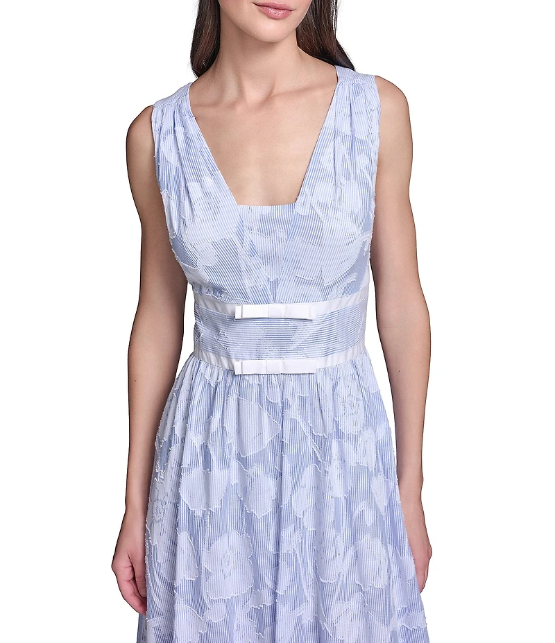 KARL LAGERFELD PARIS Striped Floral Jacquard Burnout Dress