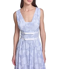 KARL LAGERFELD PARIS Striped Floral Jacquard Burnout Dress
