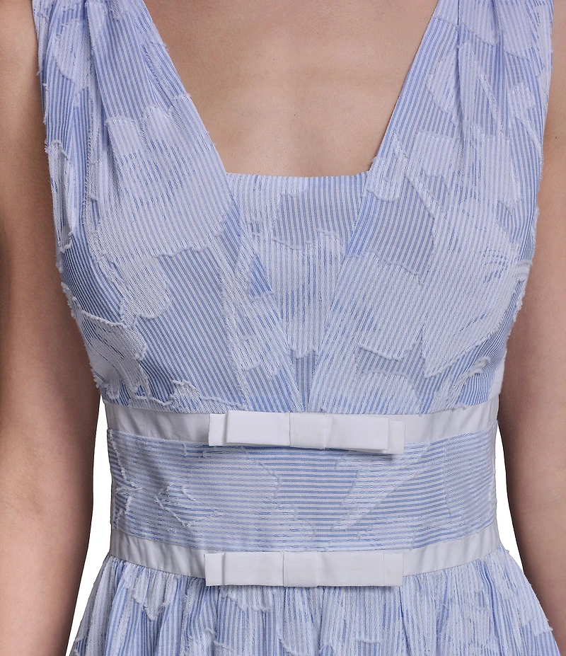 KARL LAGERFELD PARIS Striped Floral Jacquard Burnout Dress