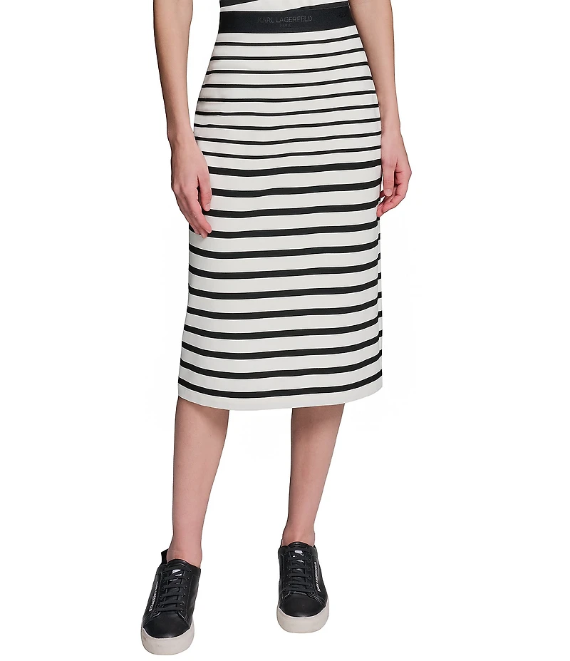 KARL LAGERFELD PARIS Striped Ponte Midi Skirt
