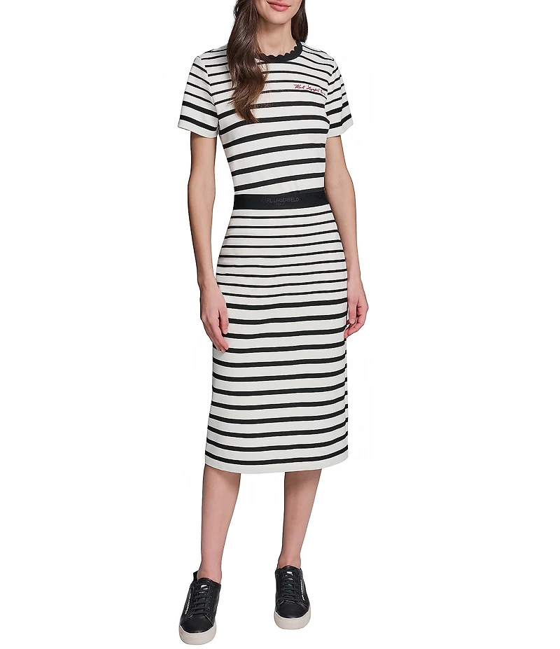 KARL LAGERFELD PARIS Striped Ponte Midi Skirt