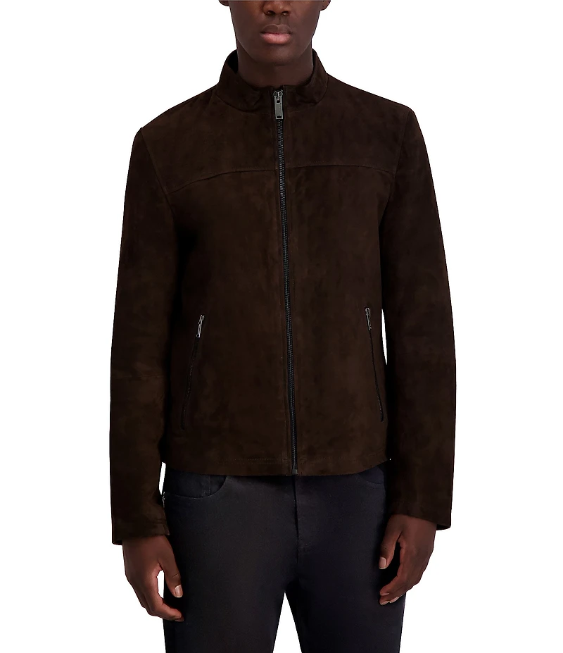 KARL LAGERFELD PARIS Suede Zip-Up Jacket