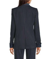 KARL LAGERFELD PARIS Suiting Stripe Notch Collar Long Sleeve Denim Detail Blazer