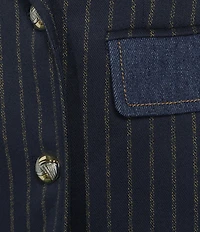 KARL LAGERFELD PARIS Suiting Stripe Notch Collar Long Sleeve Denim Detail Blazer