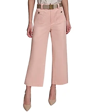 KARL LAGERFELD PARIS Superfine Cotton Wide Leg Belted Crop Pants