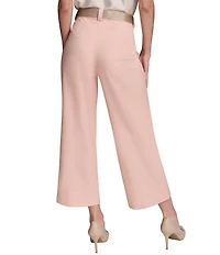 KARL LAGERFELD PARIS Superfine Cotton Wide Leg Belted Crop Pants