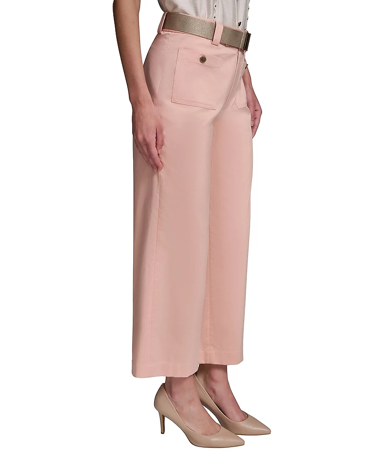 KARL LAGERFELD PARIS Superfine Cotton Wide Leg Belted Crop Pants