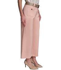 KARL LAGERFELD PARIS Superfine Cotton Wide Leg Belted Crop Pants