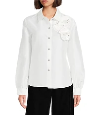 KARL LAGERFELD PARIS Tafetta Point Collar Long Sleeve Corsage Bouse