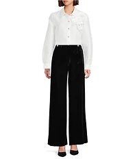 KARL LAGERFELD PARIS Tafetta Point Collar Long Sleeve Corsage Bouse