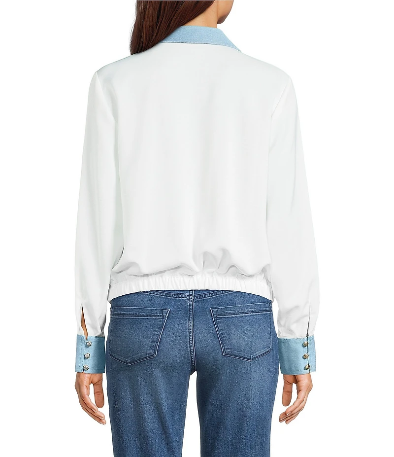 KARL LAGERFELD PARIS Tech Satin V-Neck Long Sleeve Surplice Blouse