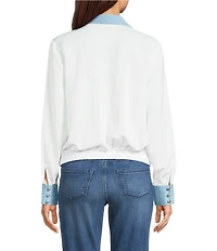 KARL LAGERFELD PARIS Tech Satin V-Neck Long Sleeve Surplice Blouse