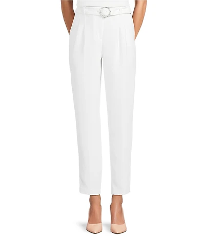 KARL LAGERFELD PARIS Textured Crepe Belted Straight Leg Pants