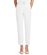 KARL LAGERFELD PARIS Textured Crepe Belted Straight Leg Pants