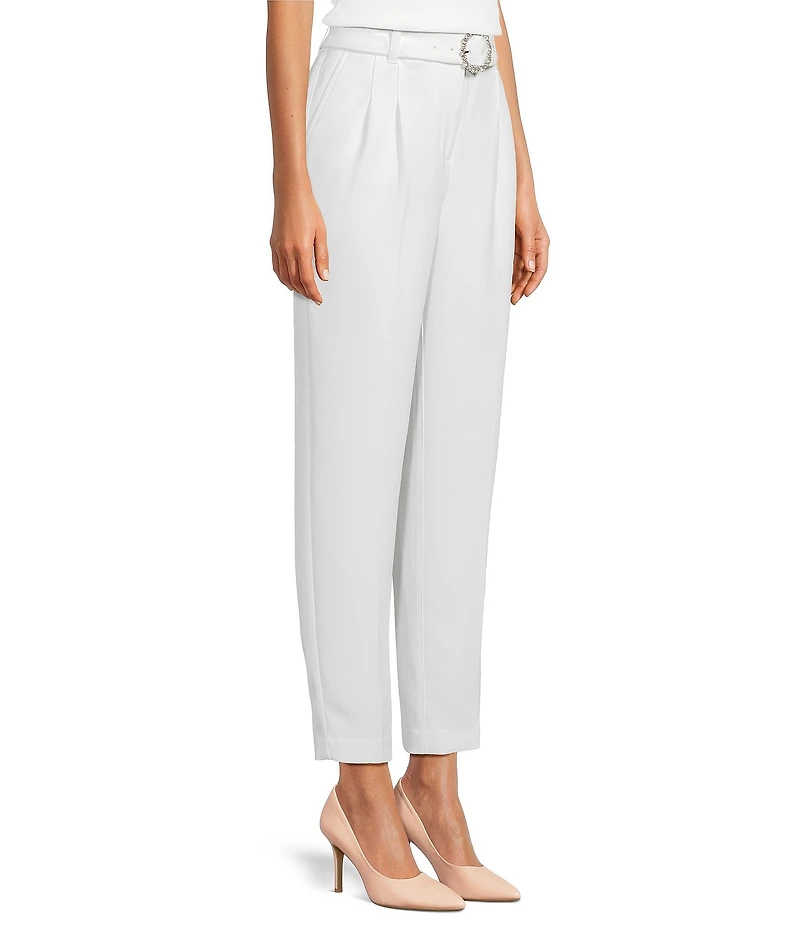 KARL LAGERFELD PARIS Textured Crepe Belted Straight Leg Pants
