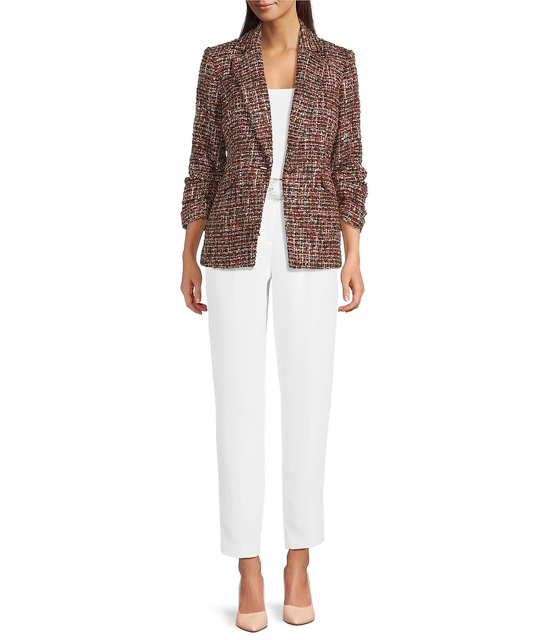 KARL LAGERFELD PARIS Textured Crepe Belted Straight Leg Pants