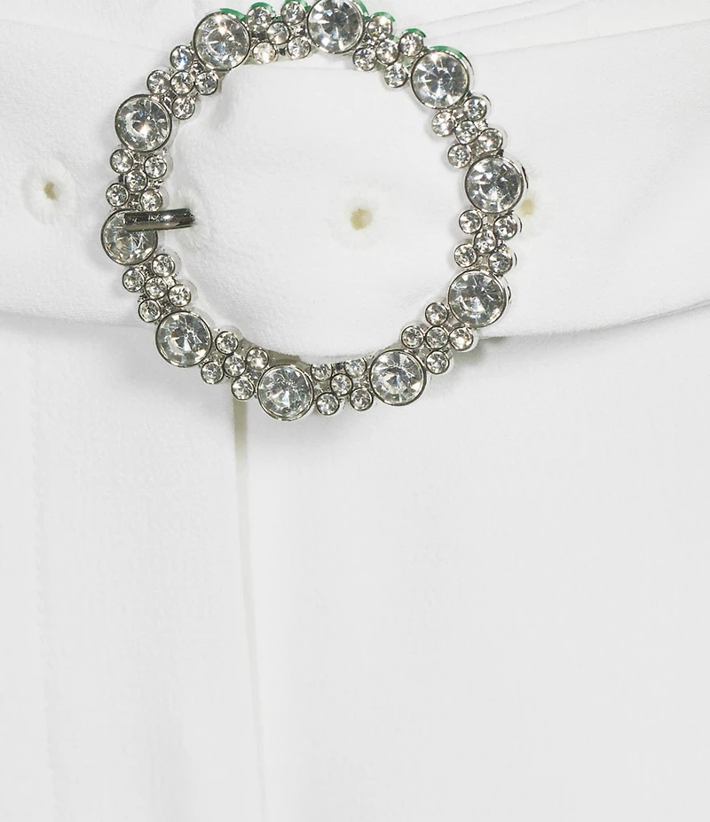 KARL LAGERFELD PARIS Textured Crepe Belted Straight Leg Pants