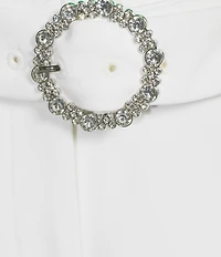 KARL LAGERFELD PARIS Textured Crepe Belted Straight Leg Pants