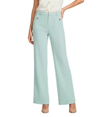 KARL LAGERFELD PARIS Textured Crepe Patch Pocket Full Length Straight Leg Pants