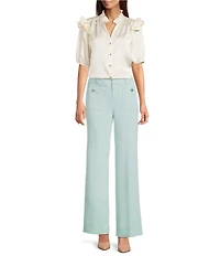 KARL LAGERFELD PARIS Textured Crepe Patch Pocket Full Length Straight Leg Pants