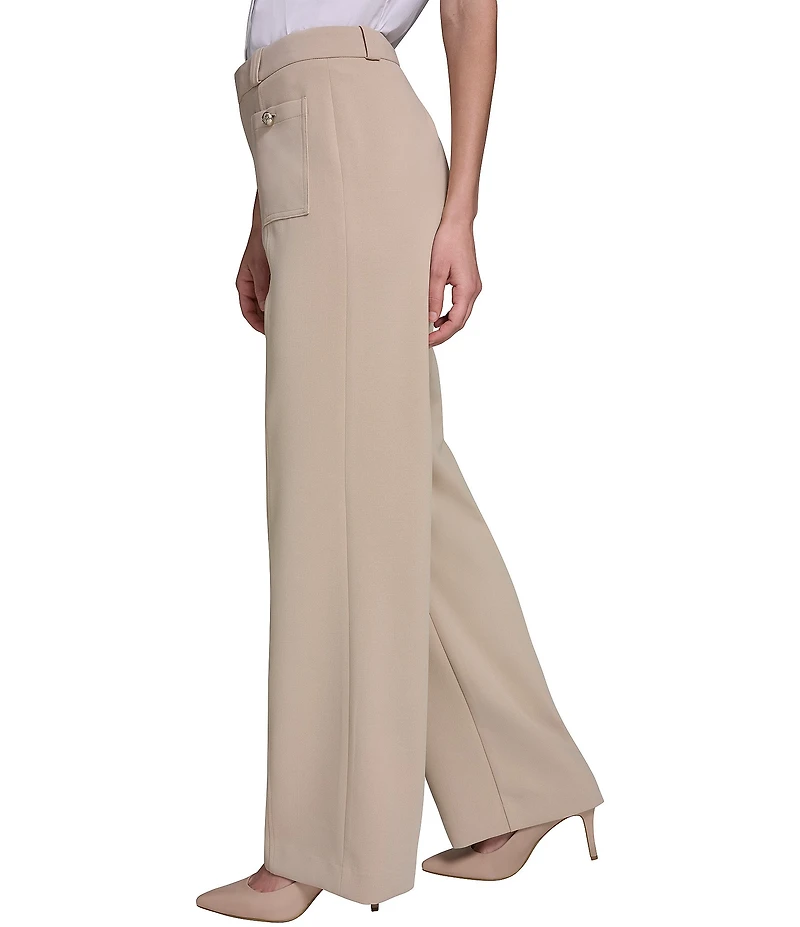 KARL LAGERFELD PARIS Textured Crepe Patch Pocket Full Length Straight Leg Pants