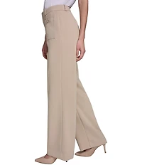 KARL LAGERFELD PARIS Textured Crepe Patch Pocket Full Length Straight Leg Pants