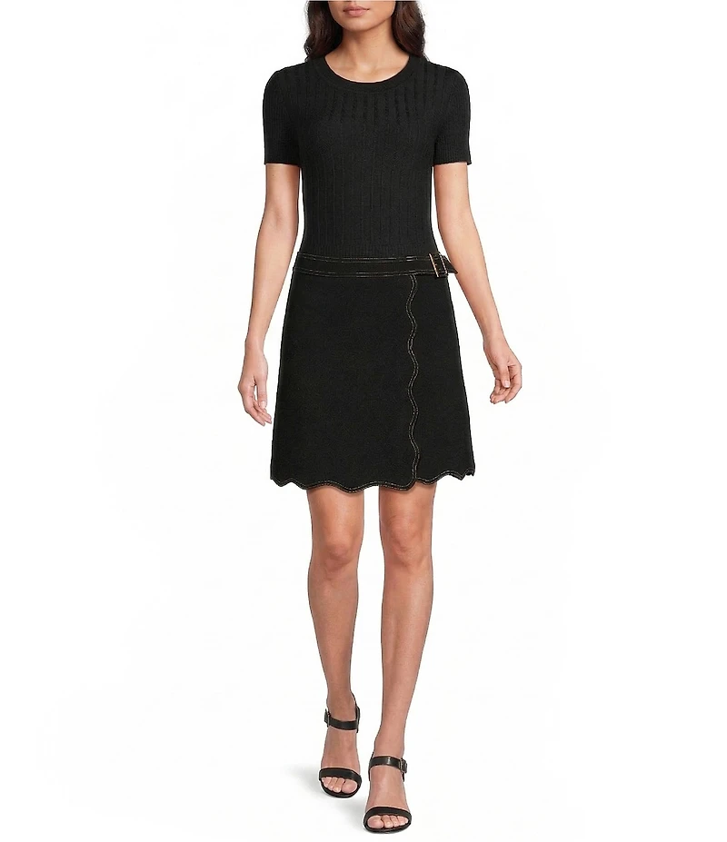 KARL LAGERFELD PARIS Textured Crepe Scalloped Wrap Skirt