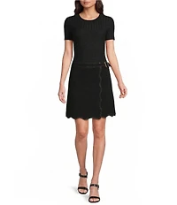KARL LAGERFELD PARIS Textured Crepe Scalloped Wrap Skirt