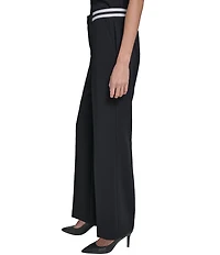 KARL LAGERFELD PARIS Textured Crepe Straight Leg Pants