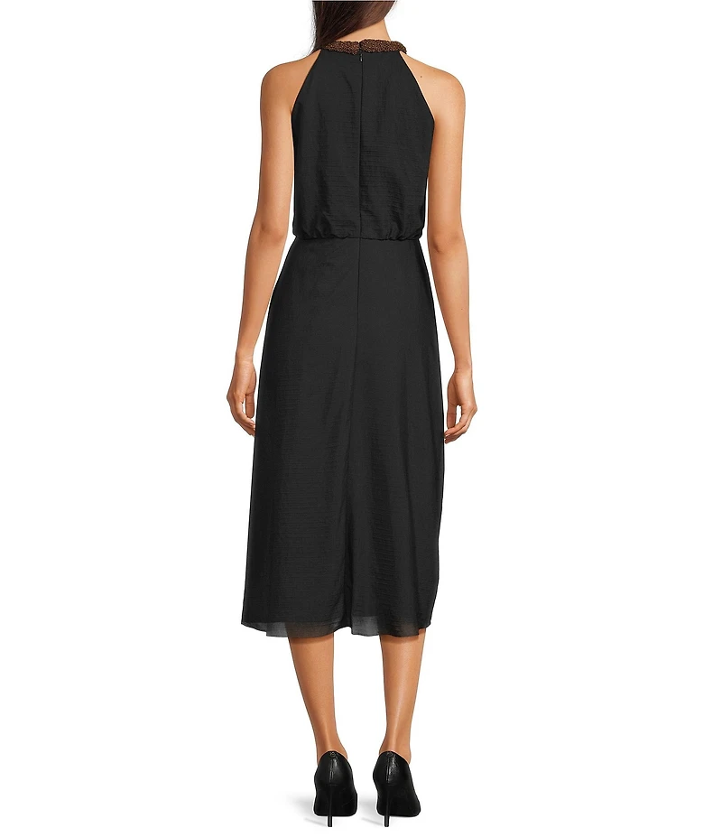 KARL LAGERFELD PARIS Textured Halter Neck Sleeveless Midi Dress