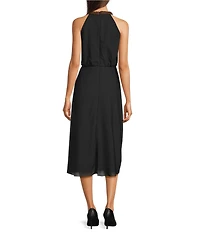 KARL LAGERFELD PARIS Textured Halter Neck Sleeveless Midi Dress