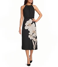 KARL LAGERFELD PARIS Textured Halter Neck Sleeveless Midi Dress