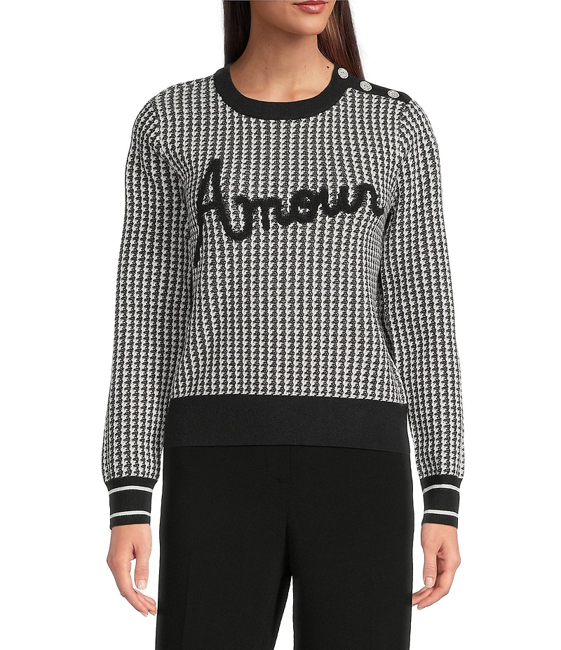 KARL LAGERFELD PARIS Textured Knit Amour Crew Neck Long Sleeve Sweater