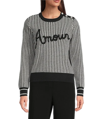 KARL LAGERFELD PARIS Textured Knit Amour Crew Neck Long Sleeve Sweater